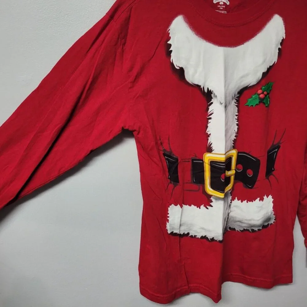 Santa Shirt Christmas Costume Red White Youth XXL Party Long Sleeve‎ Holidays